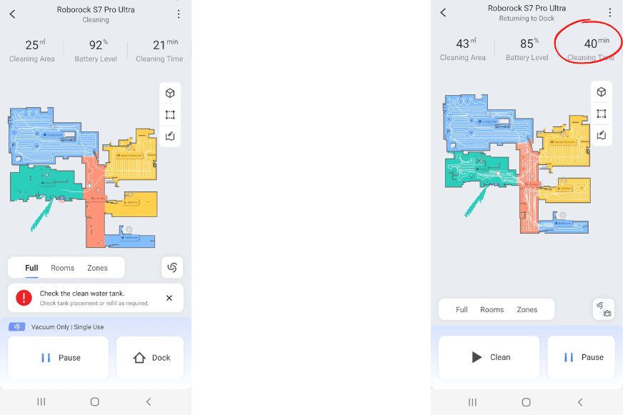 The Roborock S7 Pro Ultra's travel paths are displayed in the app.