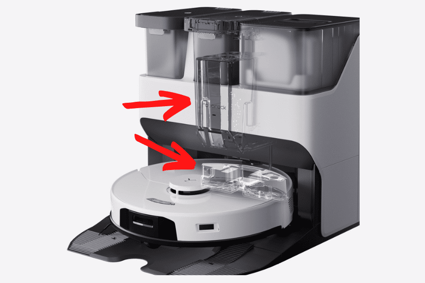 Roborock S7 Pro's mobile water tank is refilled at the Ultra Station.