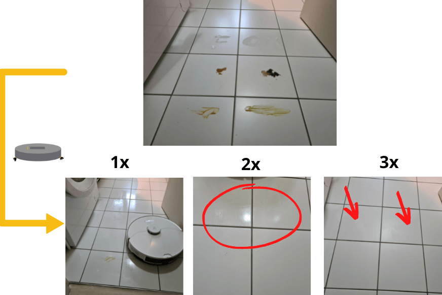 The Roborock S7 Pro Ultra's mopping test result on the tiled floor is clearly displayed.