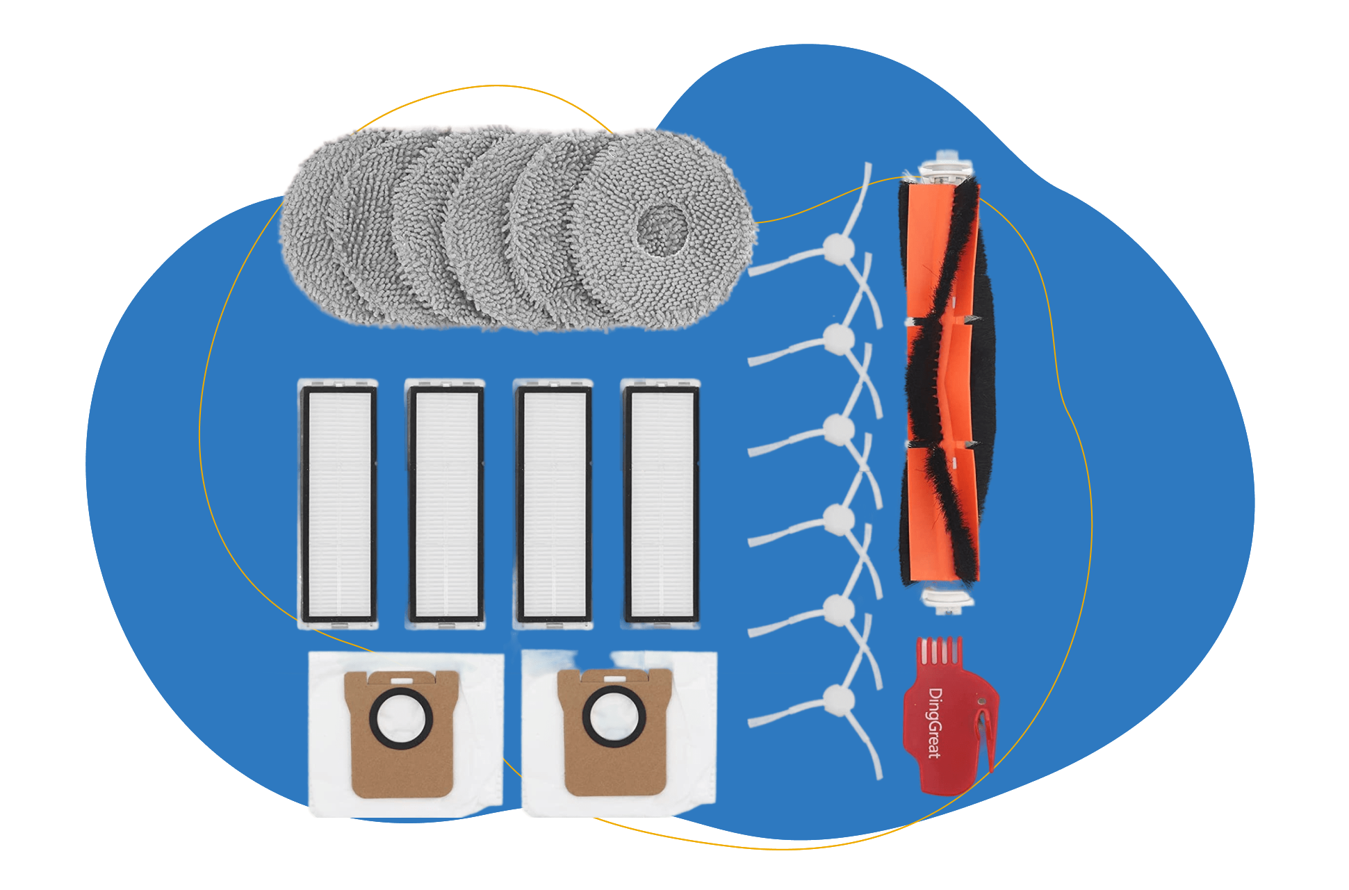 Original spare parts for Dreame robot vacuum cleaners are on display.