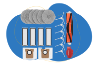 Original spare parts for Dreame robot vacuum cleaners are on display.