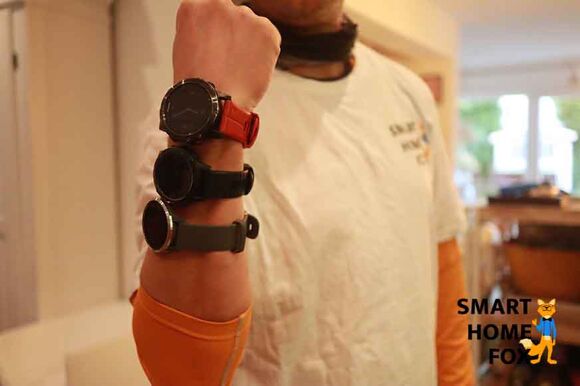 Different Garmin Smartwatches are worn on our reviewer’s arm.