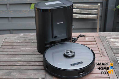 Proscenic M8 Pro with self-emptying base stands on the floor