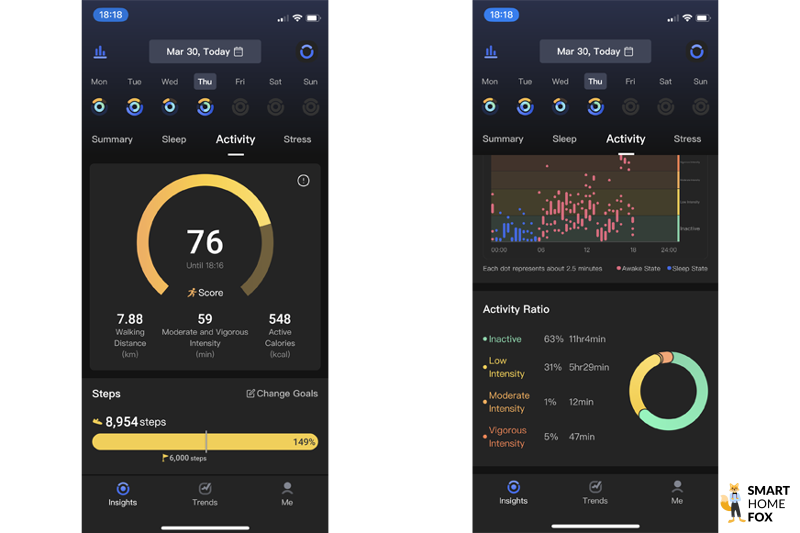RingConn app activity tracking features
