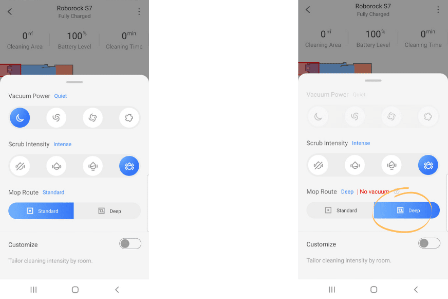Activating "Thorough Wipe Mode" in the Roborock S7 Mobile App