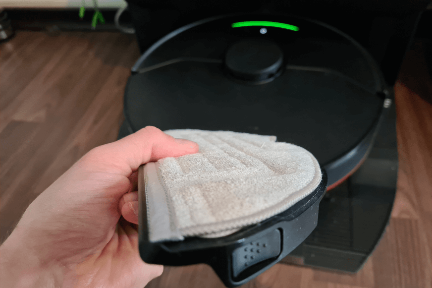 The Roborock S7 MaxV's fluffy mop is seen in close-up.