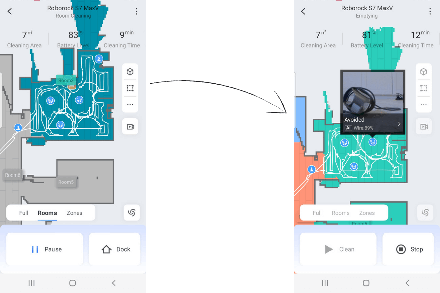The rolled up cables are drawn as obstacles in the Roborock S7 MaxV Ultra's map.