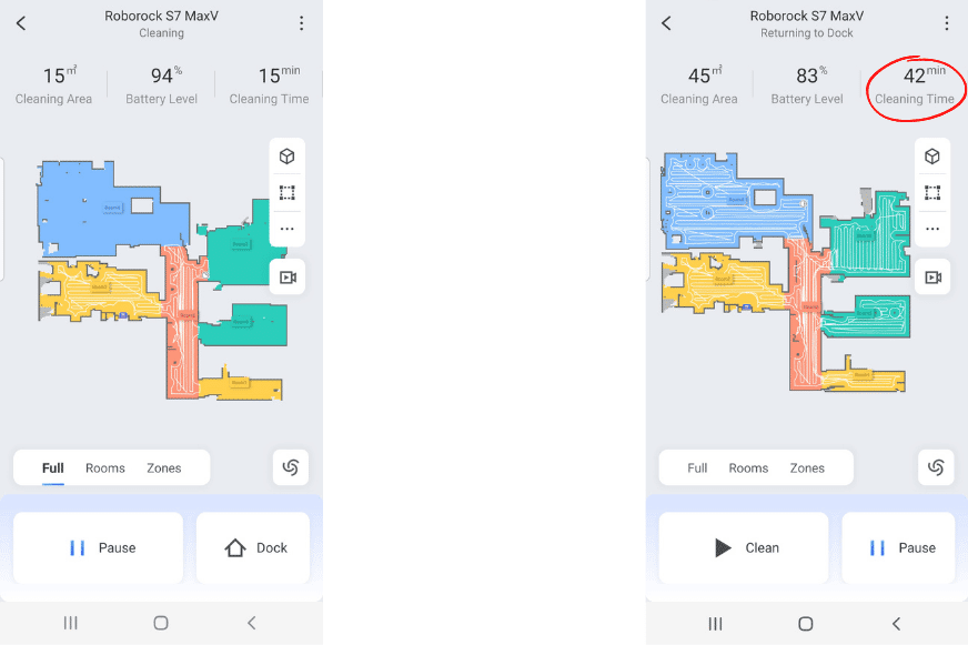 Roborock S7 MaxV Ultra's quick and structured navigation is seen in the mobile app.