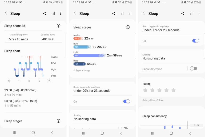 You can see the data in the Galaxy Watch 5's sleep app.