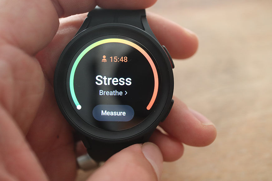 You can see the stress level on the fitness watch.
