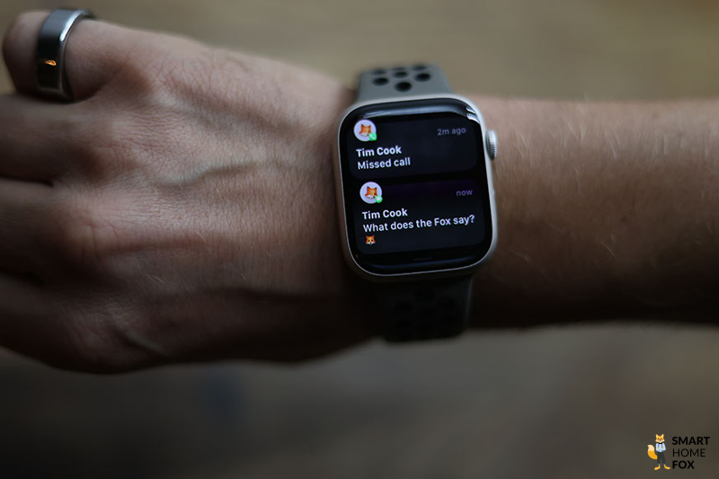 A received message is seen on a smartwatch.