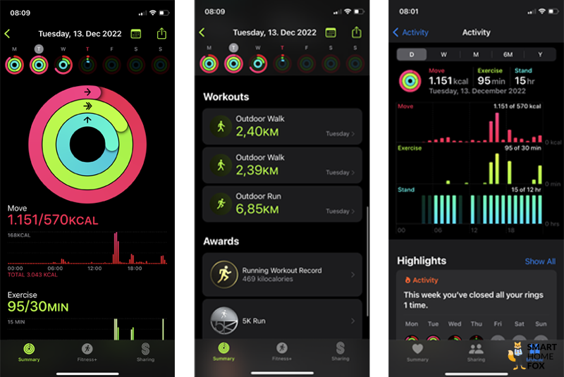 Fitness app on the iPhone