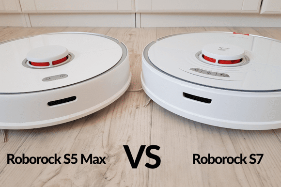 Roborock S7 vs. S5 Max stand side by side for comparison